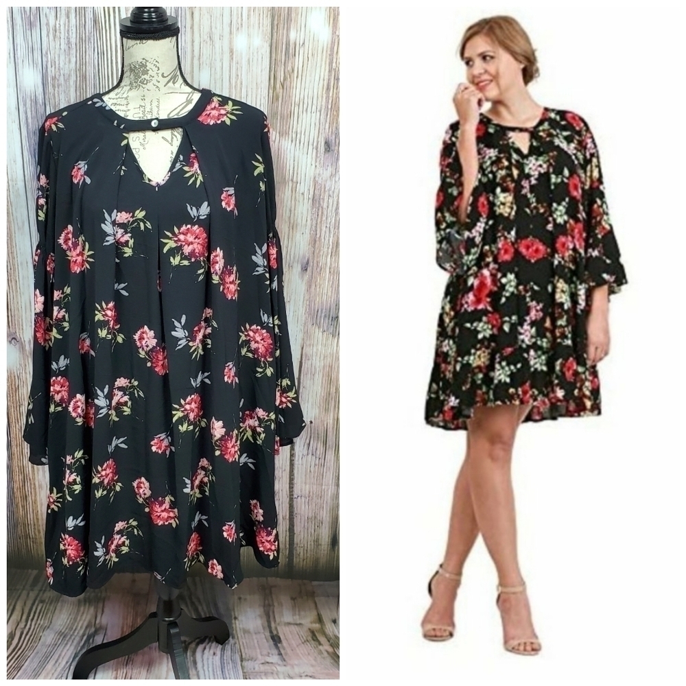 𝅺Mittoshop Floral Keyhole Flowy Pleated Boho Dress Small NWT Pockets